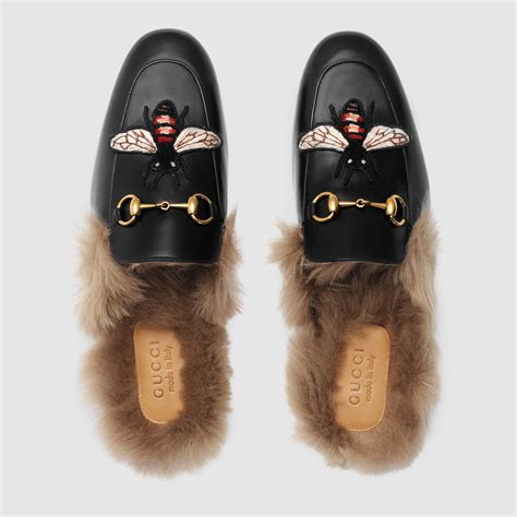 gucci fur princetown|gucci princetown embroidered leather slipper.